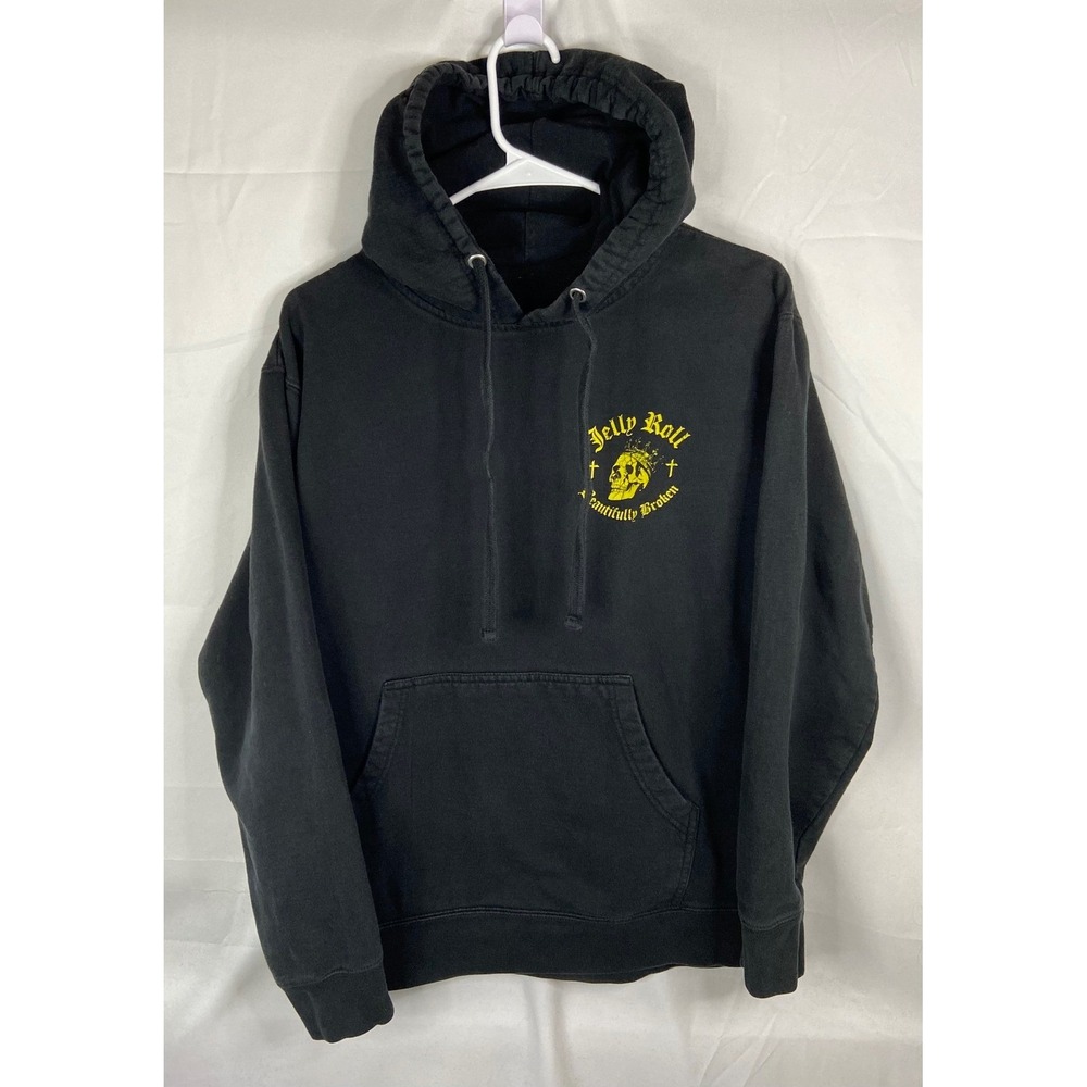 Jelly Roll Beautifully Broken Black Hoodie Skull Graphic Tour Sweatshirt Medium - Picture 14 of 15